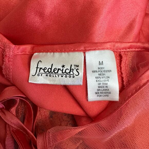 Frederick’s of Hollywood Coral Pink Lace‎ Satin Babydoll Slip Dress Lingerie M - Picture 2 of 10